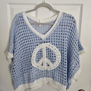 POL Blue and White Crochet Top